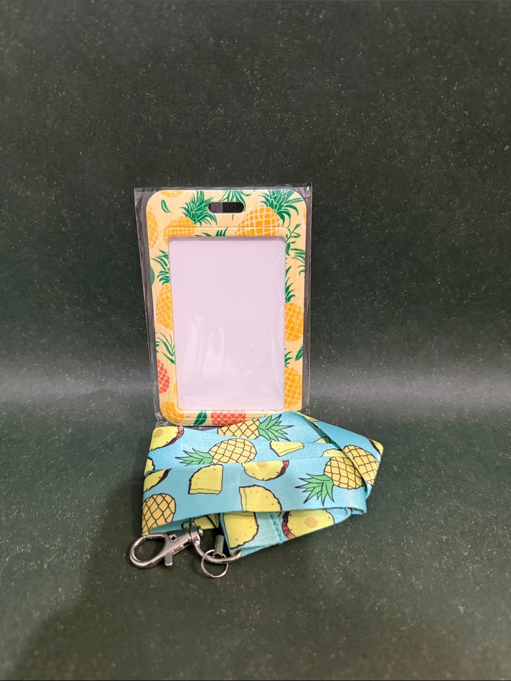 Pineapple Pattern ID Badge Holder with Lanyard – Yellow & Teal